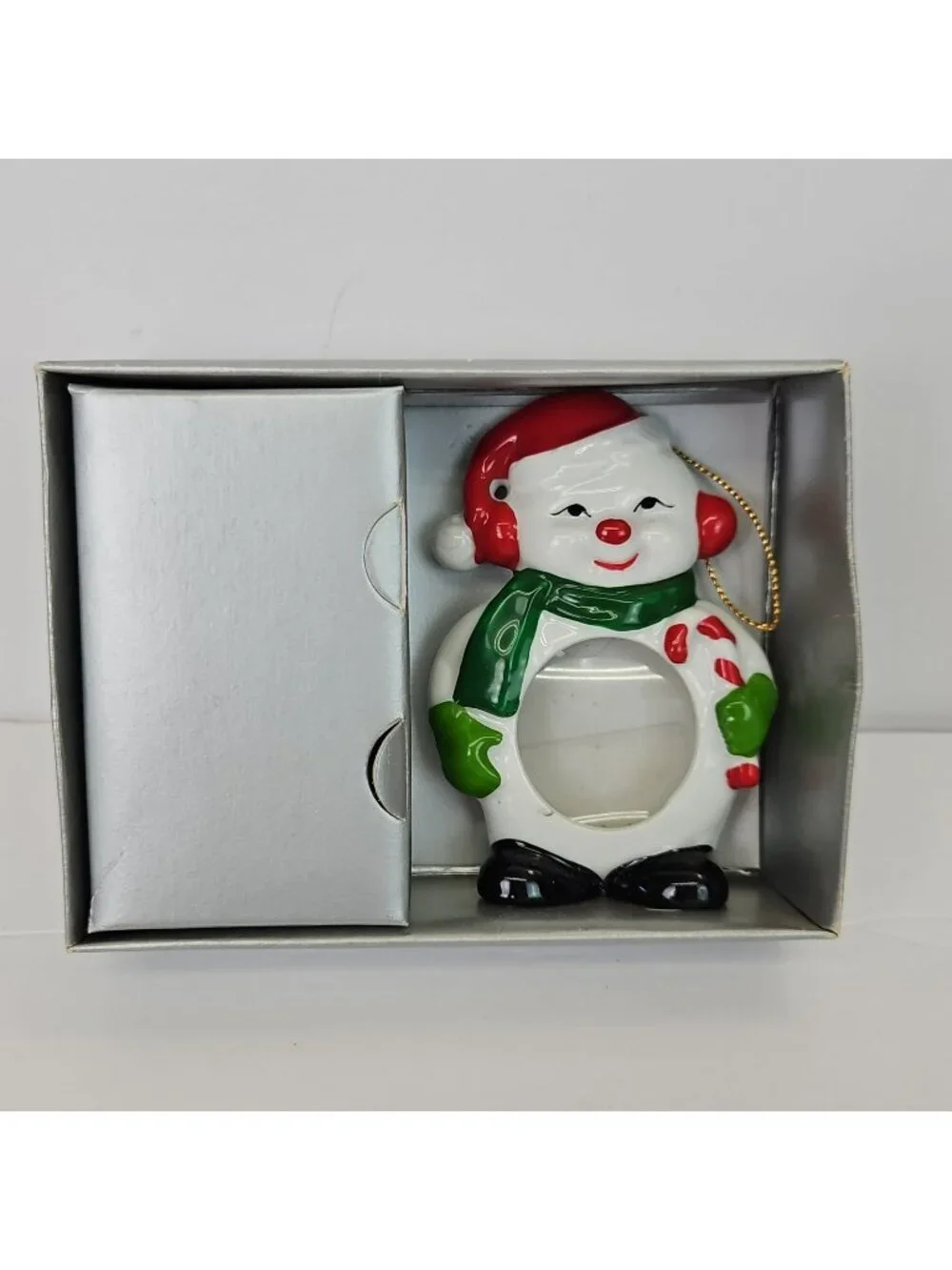 Vintage Ceramic Snowman Photo Frame Ornament Gift Christmas Small Oval Picture